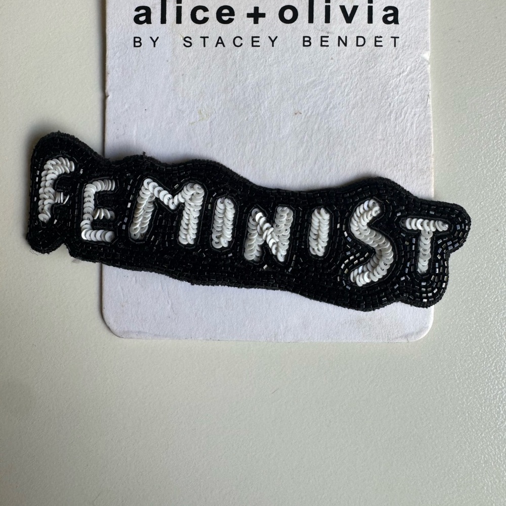 NWT!! LIMITED EDITION Alice + Olivia Black & White Beaded Feminist Pin